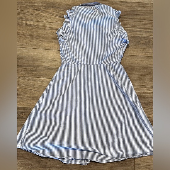 Kate Spade Blue and White Pinstriped Cotton Poplin Ruffle Sleeve Dress Size 6 - Picture 7 of 10
